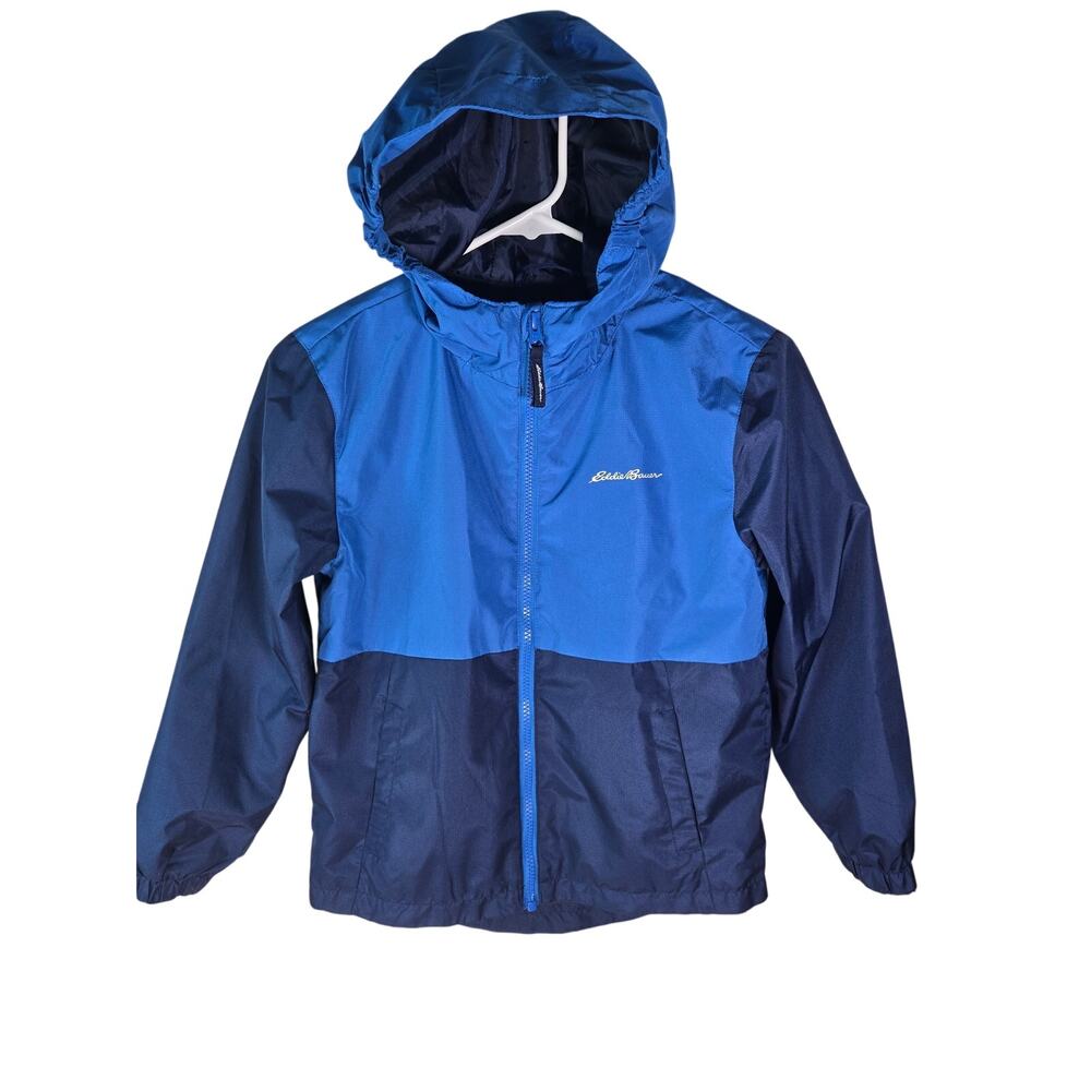Eddie Bauer Kids Lightweight Blue Color Block Windbreaker Hooded  Jacket Sz 7/8.